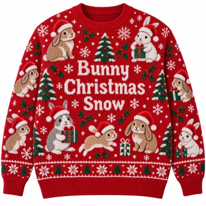 [popular-sweater:PX-13-17:front] Bunny Christmas Snow Ugly Christmas Sweatshirt - Front view