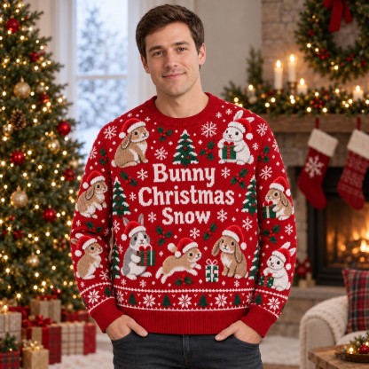 [popular-sweater:PX-13-17:male] Bunny Christmas Snow Ugly Christmas Sweatshirt - Male view
