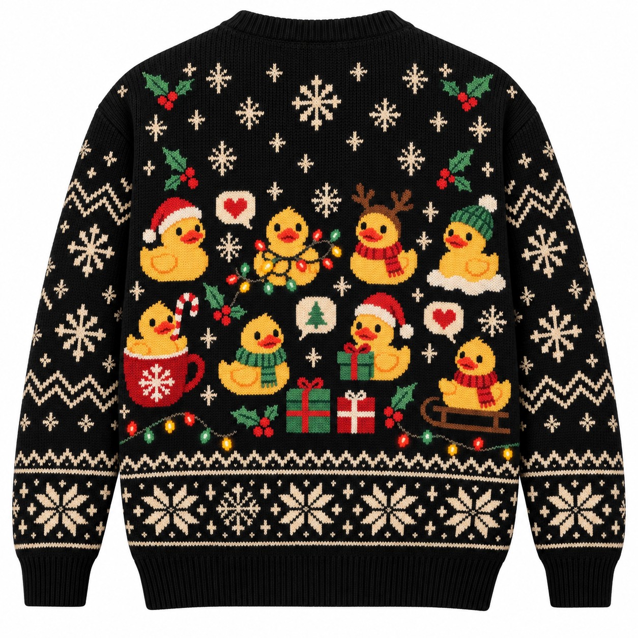 [popular-sweater:PX-13-18:back] Rubber Duck Christmas Ugly Christmas Sweatshirt - Back view
