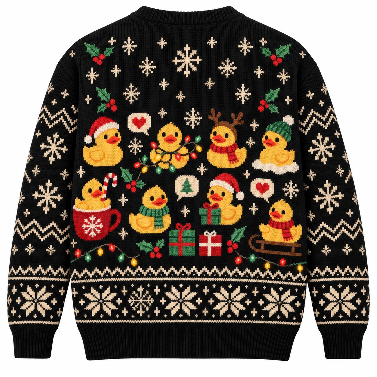 [popular-sweater:PX-13-18:back] Rubber Duck Christmas Ugly Christmas Sweatshirt - Back view