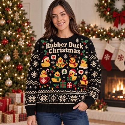 [popular-sweater:PX-13-18:female] Rubber Duck Christmas Ugly Christmas Sweatshirt - Female view