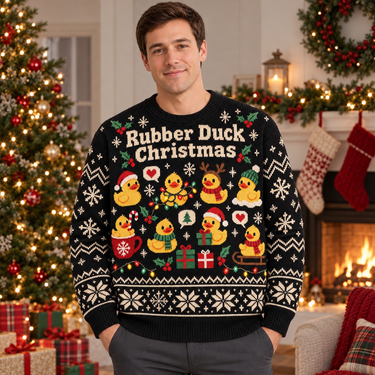 [popular-sweater:PX-13-18:male] Rubber Duck Christmas Ugly Christmas Sweatshirt - Male view