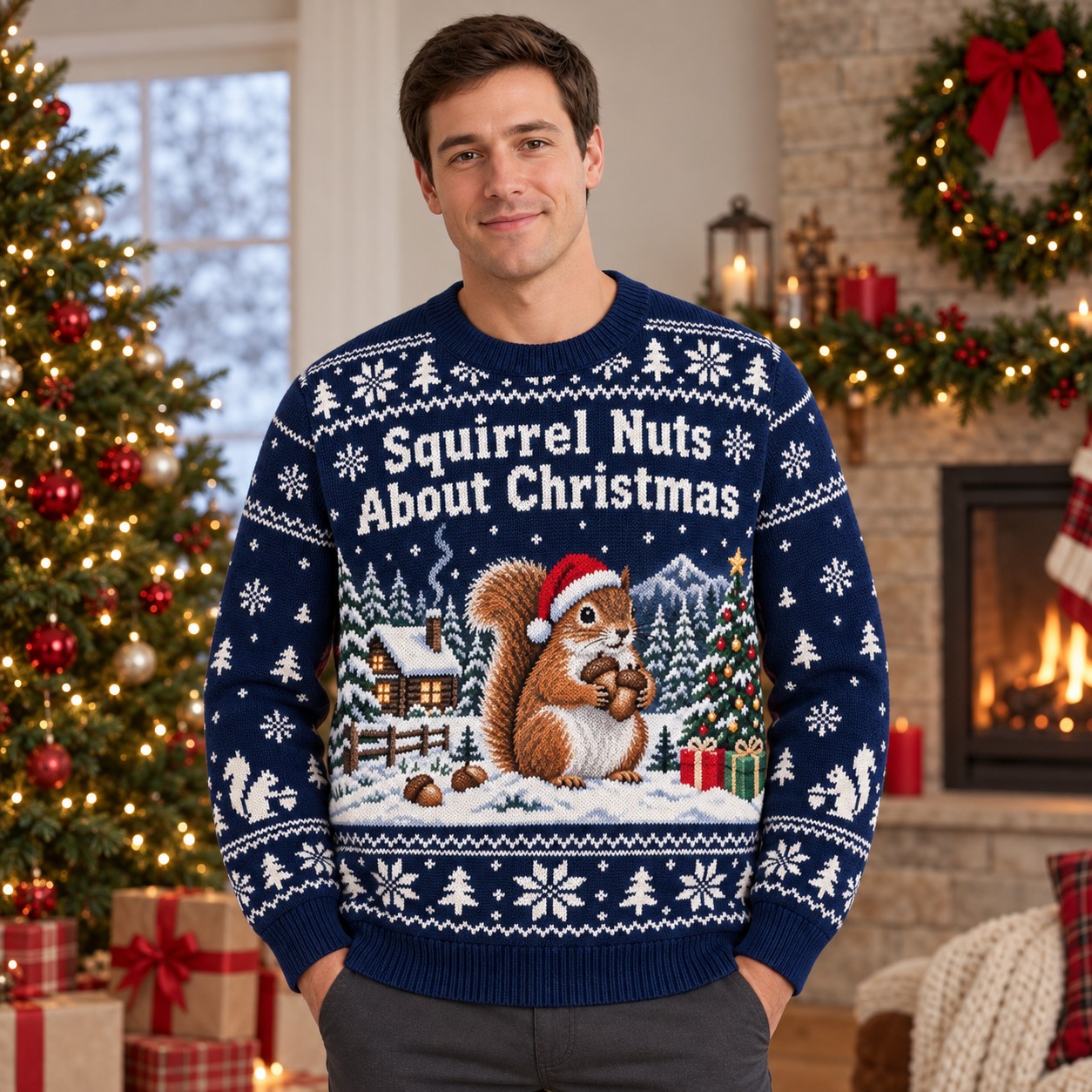 [popular-sweater:PX-13-19:male] Squirrel Nuts About Christmas Ugly Christmas Sweatshirt - Male view