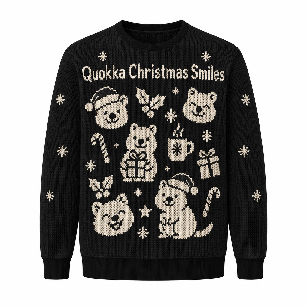 [popular-sweater:PX-13-22:front] Quokka Christmas Smiles Ugly Christmas Sweatshirt - Front view