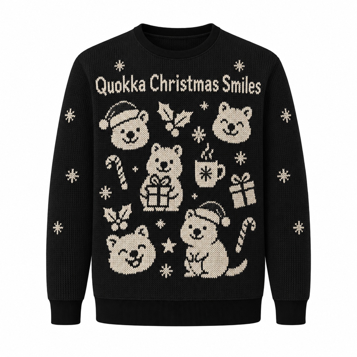 [popular-sweater:PX-13-22:front] Quokka Christmas Smiles Ugly Christmas Sweatshirt - Front view