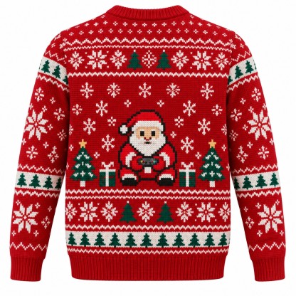 [popular-sweater:PX-14-01:back] Level Up Christmas Pixel Santa Ugly Christmas Sweatshirt - Back view