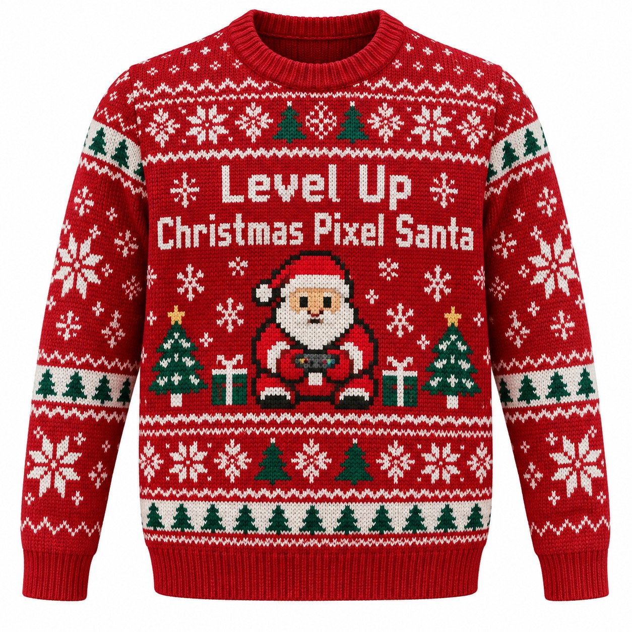 [popular-sweater:PX-14-01:front] Level Up Christmas Pixel Santa Ugly Christmas Sweatshirt - Front view