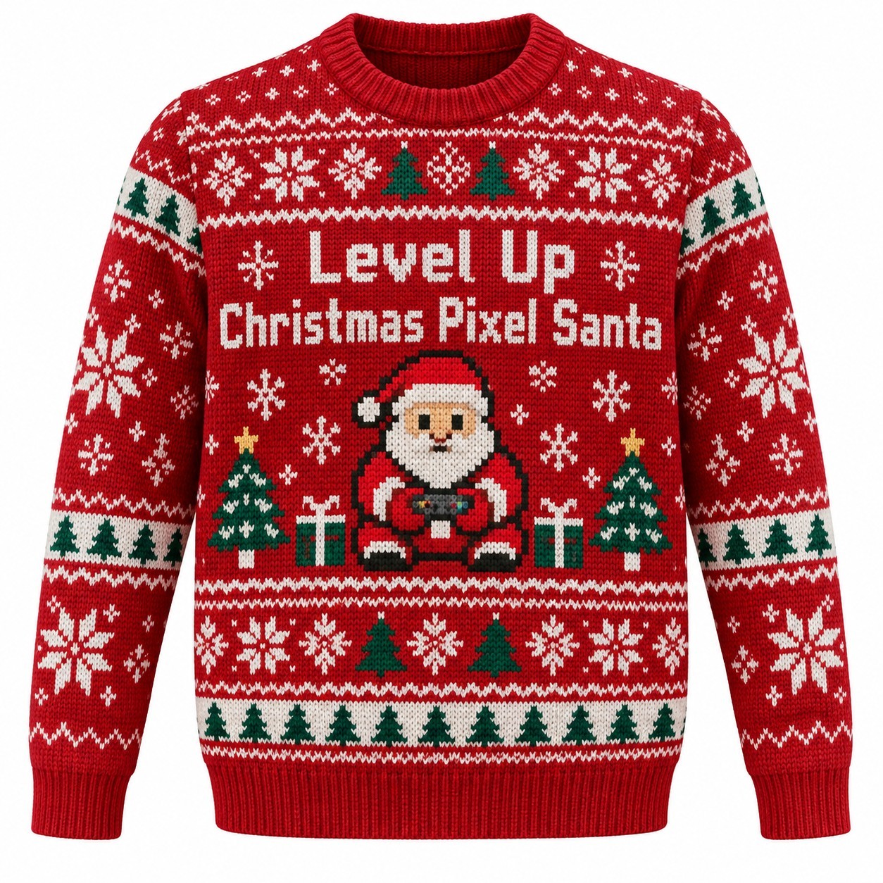 [popular-sweater:PX-14-01:front] Level Up Christmas Pixel Santa Ugly Christmas Sweatshirt - Front view