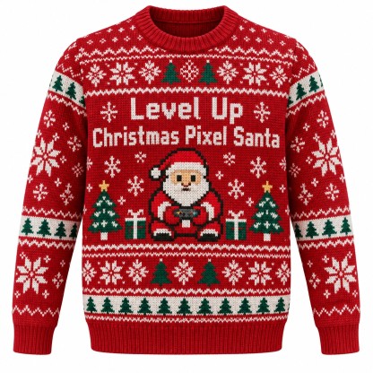 [popular-sweater:PX-14-01:front] Level Up Christmas Pixel Santa Ugly Christmas Sweatshirt - Front view