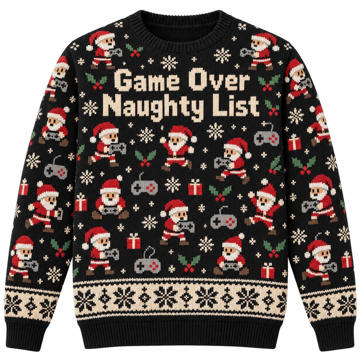 [popular-sweater:PX-14-02:front] Game Over Naughty List Ugly Christmas Sweatshirt - Front view