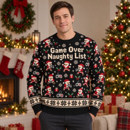 [popular-sweater:PX-14-02:male] Game Over Naughty List Ugly Christmas Sweatshirt - Male view