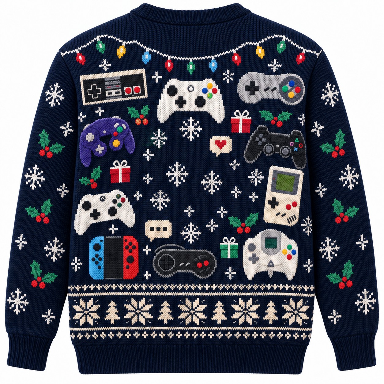 [popular-sweater:PX-14-03:back] Merry Gamermas Controller Ugly Christmas Sweatshirt - Back view