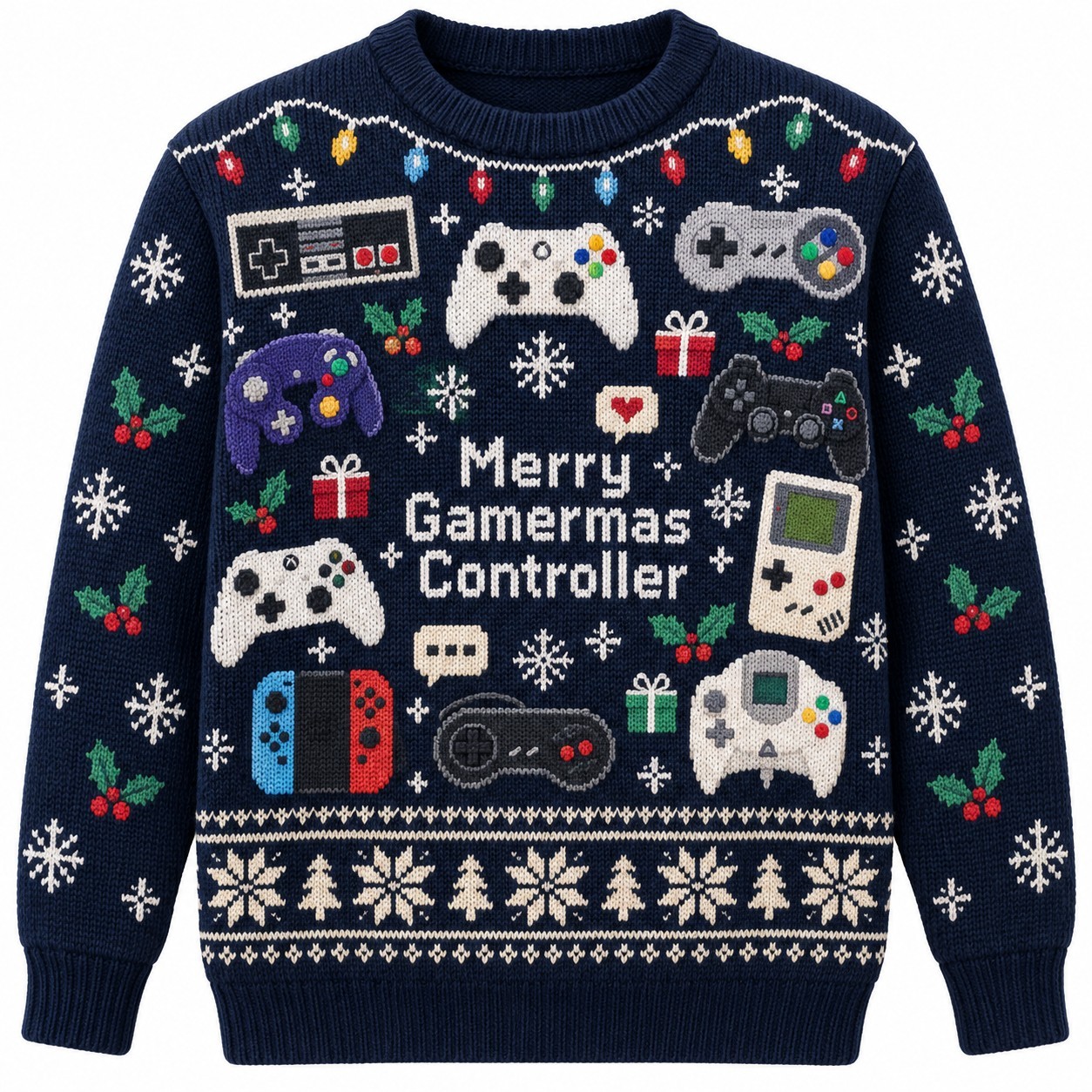 [popular-sweater:PX-14-03:front] Merry Gamermas Controller Ugly Christmas Sweatshirt - Front view