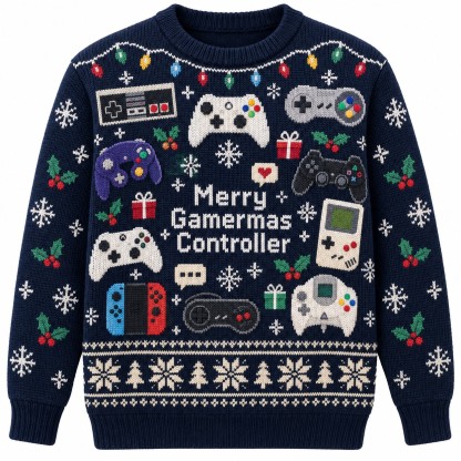 [popular-sweater:PX-14-03:front] Merry Gamermas Controller Ugly Christmas Sweatshirt - Front view