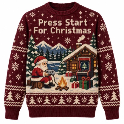 [popular-sweater:PX-14-04:front] Press Start For Christmas Ugly Christmas Sweatshirt - Front view
