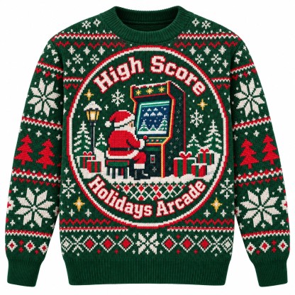 [popular-sweater:PX-14-05:front] High Score Holidays Arcade Ugly Christmas Sweatshirt - Front view