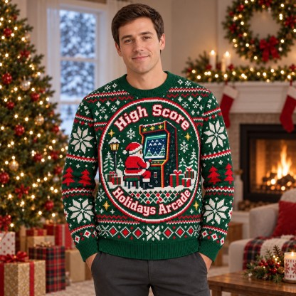 [popular-sweater:PX-14-05:male] High Score Holidays Arcade Ugly Christmas Sweatshirt - Male view