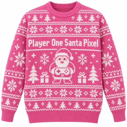 [popular-sweater:PX-14-06:front] Player One Santa Pixel Ugly Christmas Sweatshirt - Front view