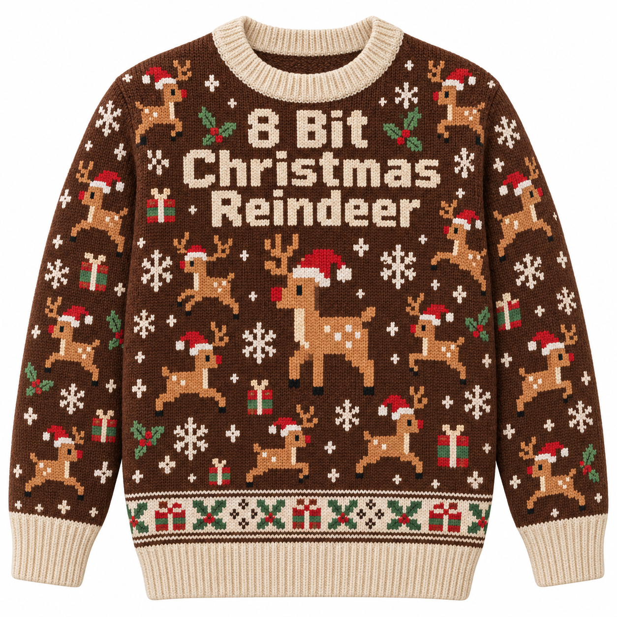 [popular-sweater:PX-14-07:front] 8 Bit Christmas Reindeer Ugly Christmas Sweatshirt - Front view