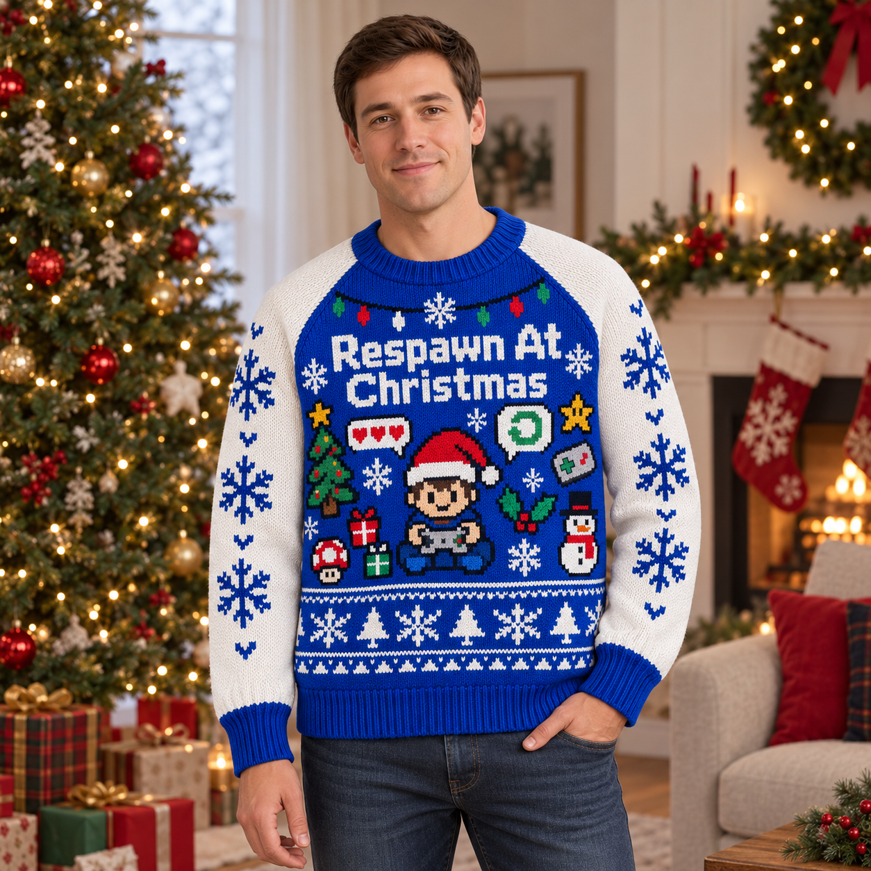 [popular-sweater:PX-14-08:male] Respawn At Christmas Ugly Christmas Sweatshirt - Male view