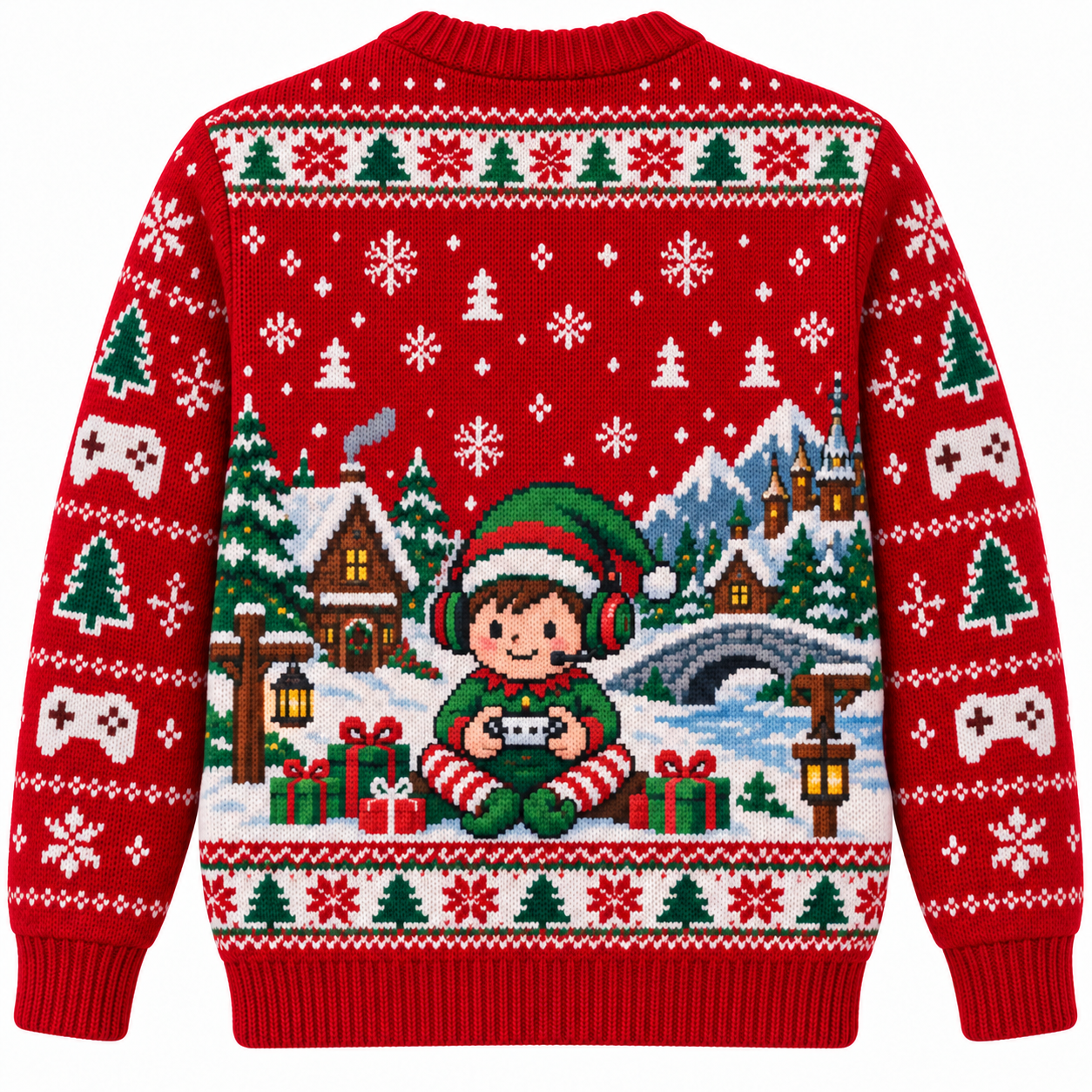 [popular-sweater:PX-14-09:back] Gamer Elf Headset Ugly Christmas Sweatshirt - Back view