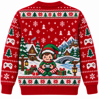 [popular-sweater:PX-14-09:back] Gamer Elf Headset Ugly Christmas Sweatshirt - Back view