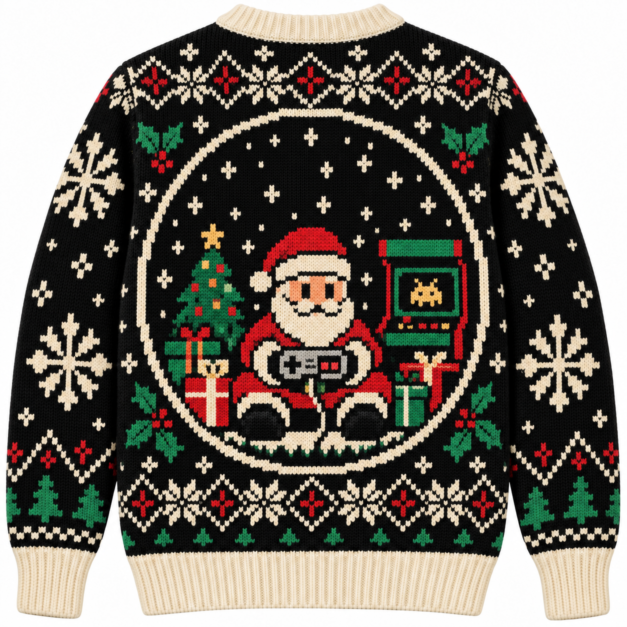 [popular-sweater:PX-14-10:back] Insert Coin Christmas Ugly Christmas Sweatshirt - Back view