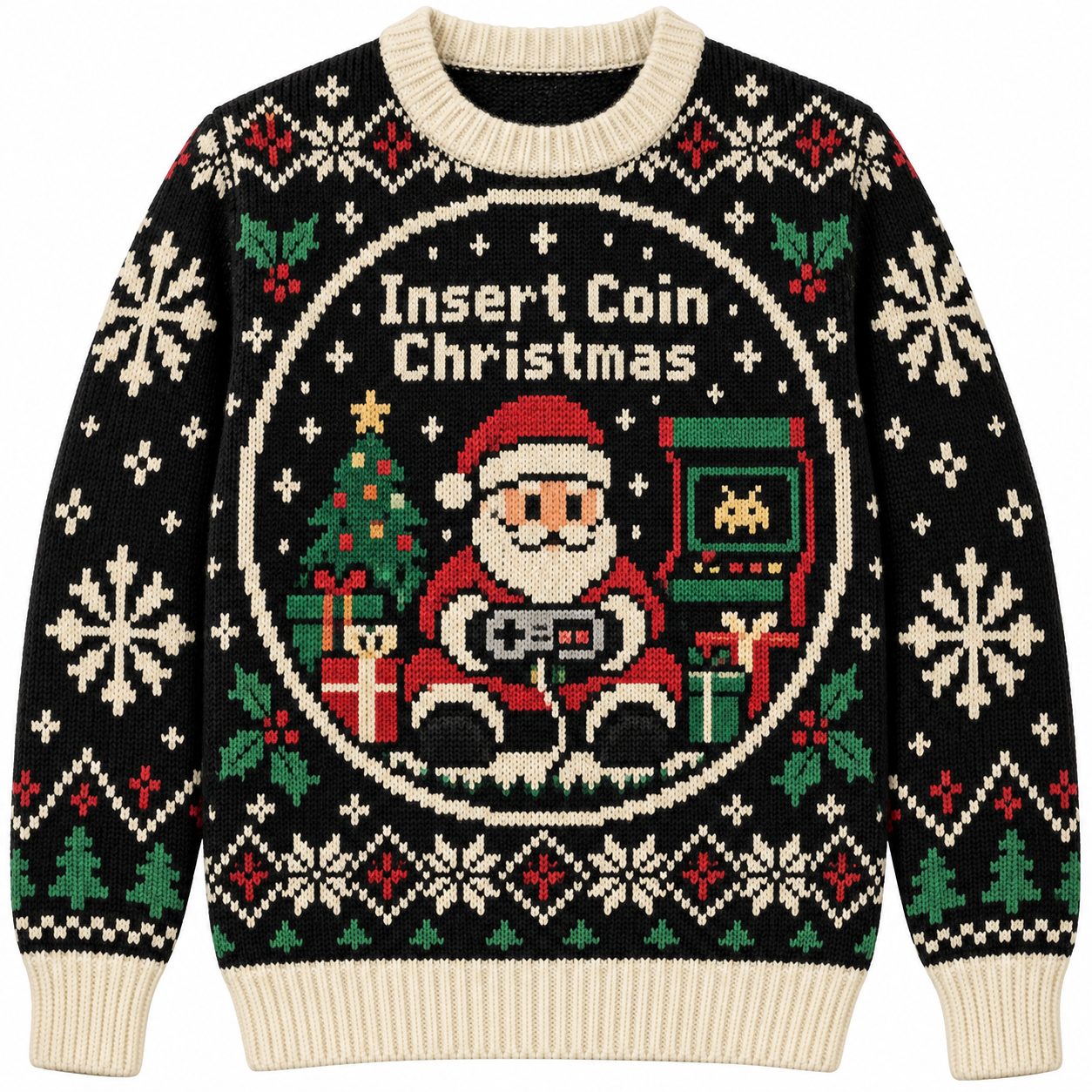 [popular-sweater:PX-14-10:front] Insert Coin Christmas Ugly Christmas Sweatshirt - Front view