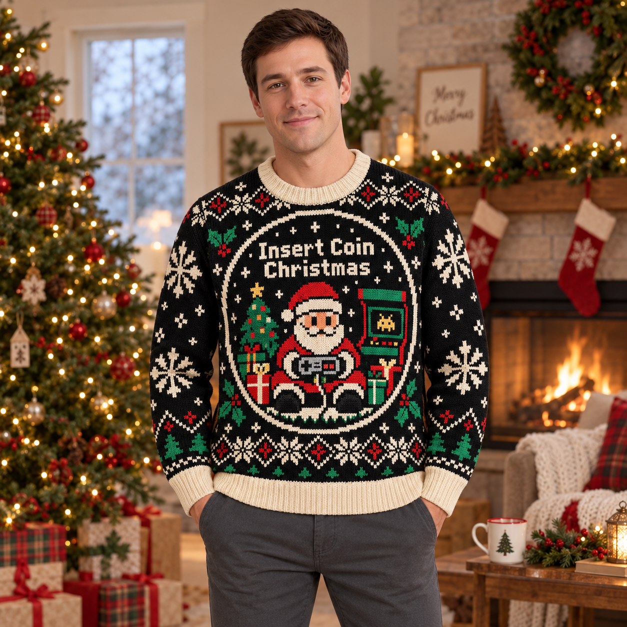 [popular-sweater:PX-14-10:male] Insert Coin Christmas Ugly Christmas Sweatshirt - Male view