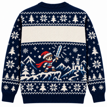 [popular-sweater:PX-14-11:back] Christmas Quest Pixel Sword Ugly Christmas Sweatshirt - Back view