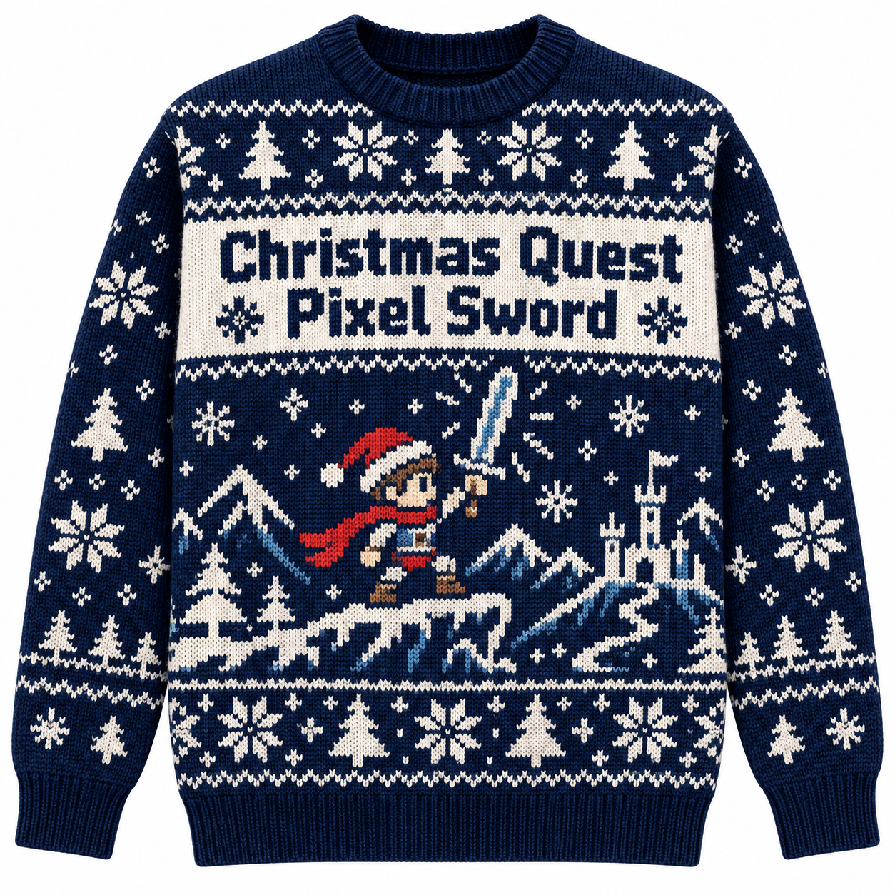 [popular-sweater:PX-14-11:front] Christmas Quest Pixel Sword Ugly Christmas Sweatshirt - Front view