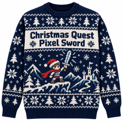 [popular-sweater:PX-14-11:front] Christmas Quest Pixel Sword Ugly Christmas Sweatshirt - Front view