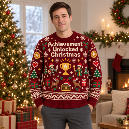 [popular-sweater:PX-14-12:male] Achievement Unlocked Christmas Ugly Christmas Sweatshirt - Male view