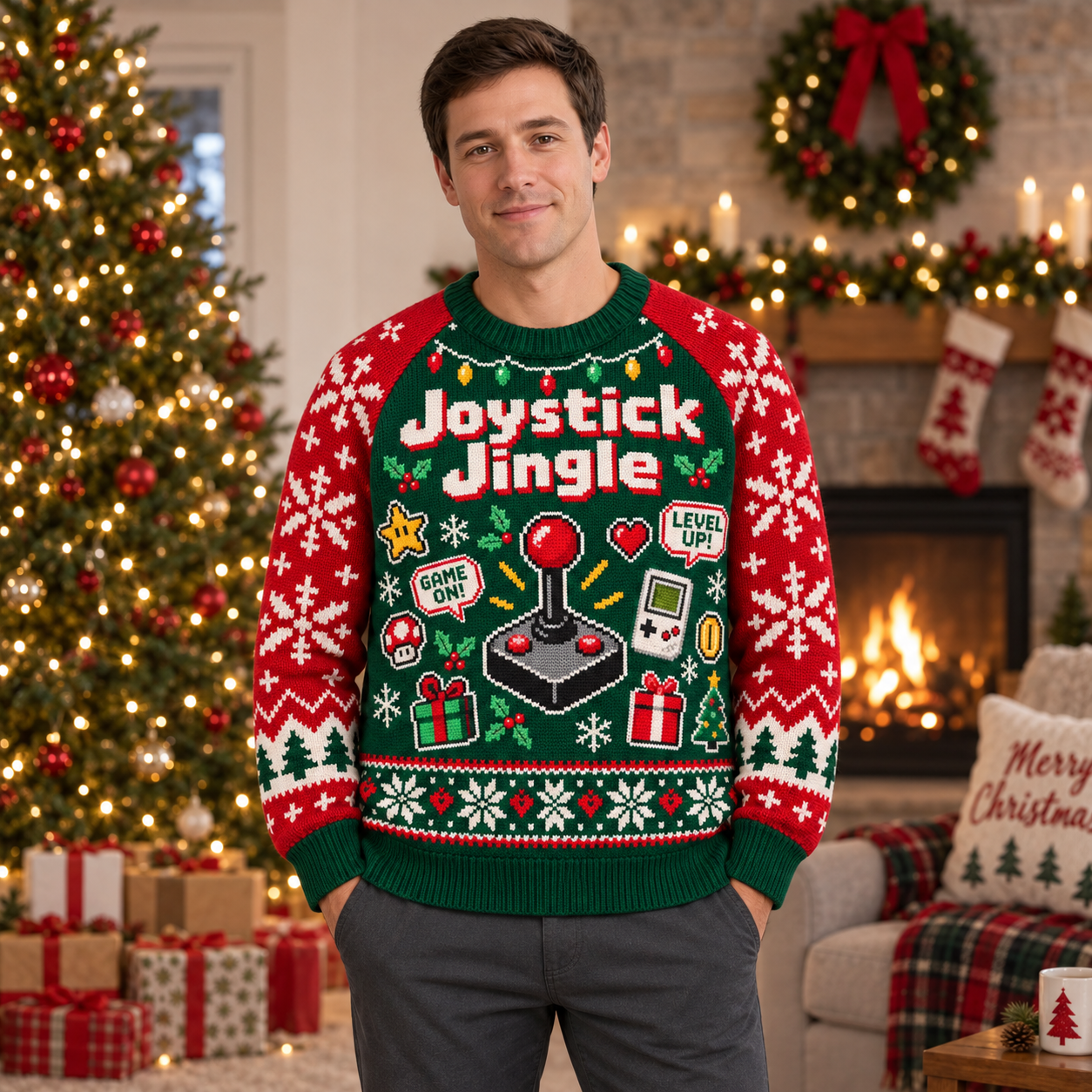 [popular-sweater:PX-14-13:male] Joystick Jingle Ugly Christmas Sweatshirt - Male view
