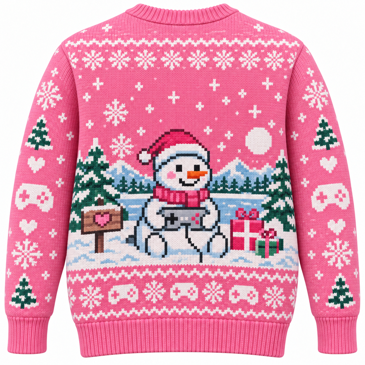 [popular-sweater:PX-14-14:back] Pixel Snowman Christmas Ugly Christmas Sweatshirt - Back view