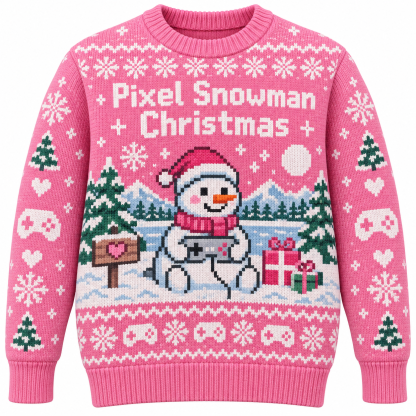[popular-sweater:PX-14-14:front] Pixel Snowman Christmas Ugly Christmas Sweatshirt - Front view