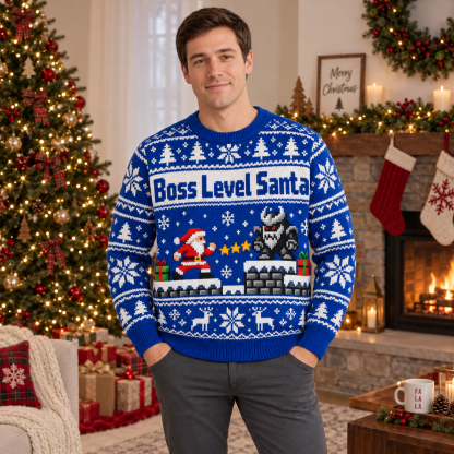 [popular-sweater:PX-14-16:male] Boss Level Santa Ugly Christmas Sweatshirt - Male view