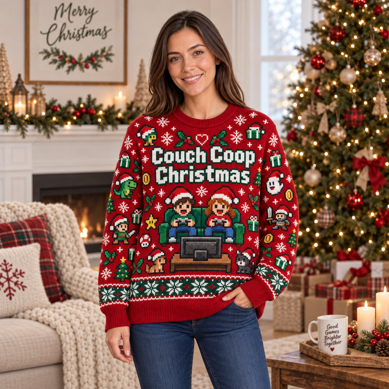 [popular-sweater:PX-14-17:female] Couch Coop Christmas Ugly Christmas Sweatshirt - Female view