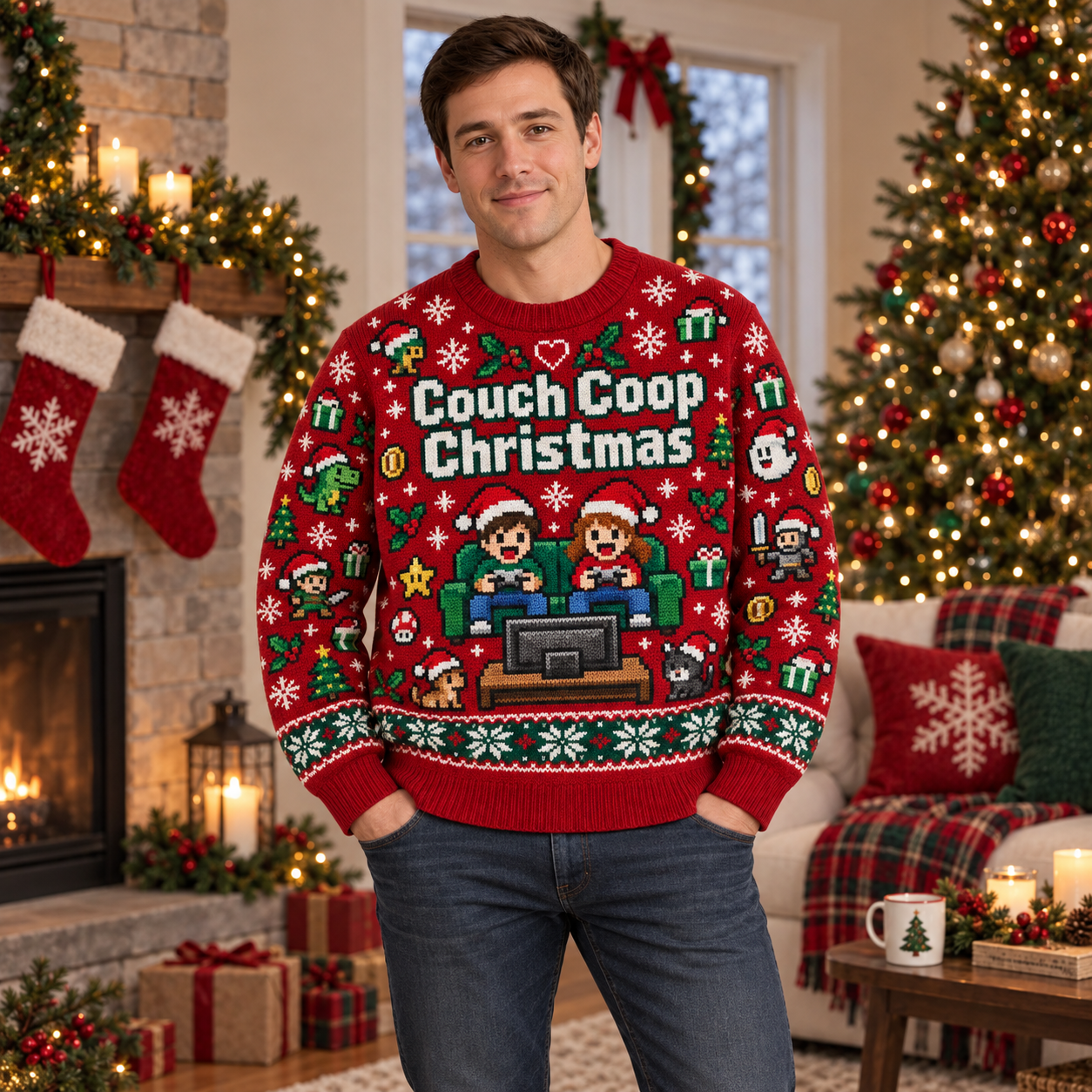 [popular-sweater:PX-14-17:male] Couch Coop Christmas Ugly Christmas Sweatshirt - Male view