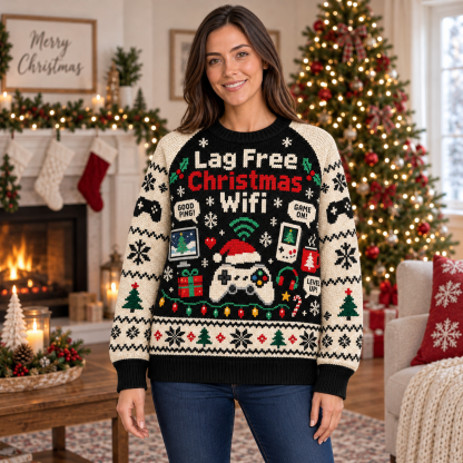 [popular-sweater:PX-14-18:female] Lag Free Christmas Wifi Ugly Christmas Sweatshirt - Female view