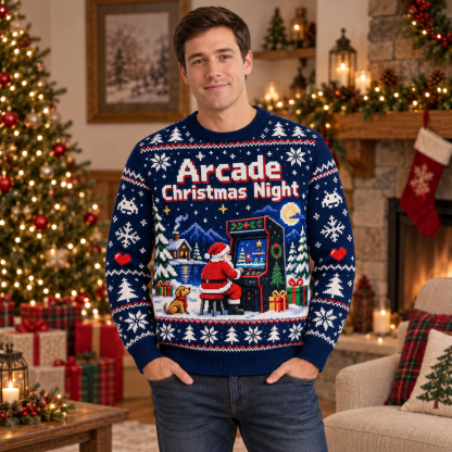 [popular-sweater:PX-14-19:male] Arcade Christmas Night Ugly Christmas Sweatshirt - Male view