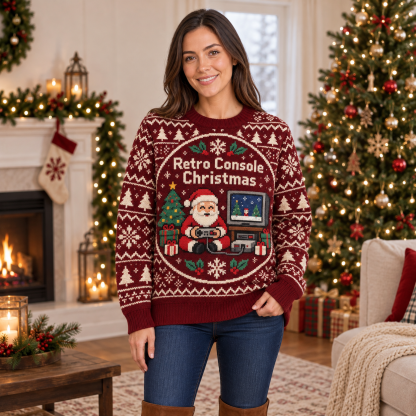 [popular-sweater:PX-14-20:female] Retro Console Christmas Ugly Christmas Sweatshirt - Female view