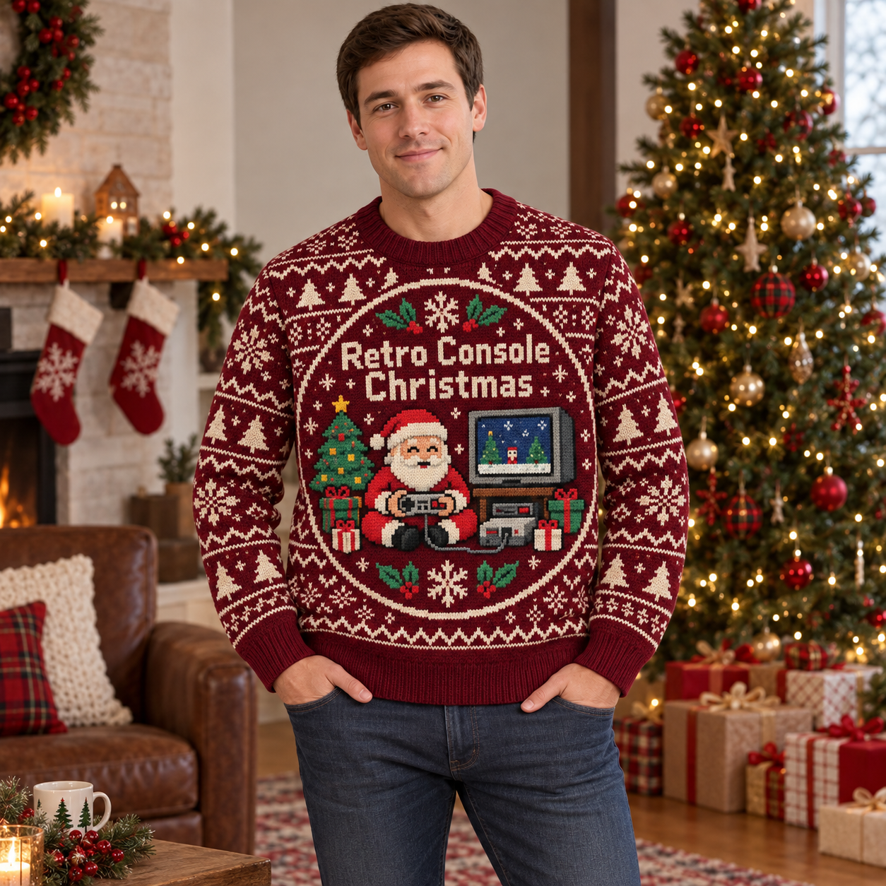 [popular-sweater:PX-14-20:male] Retro Console Christmas Ugly Christmas Sweatshirt - Male view