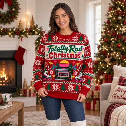 [popular-sweater:PX-15-01:female] Totally Rad Christmas Ugly Christmas Sweatshirt - Female view