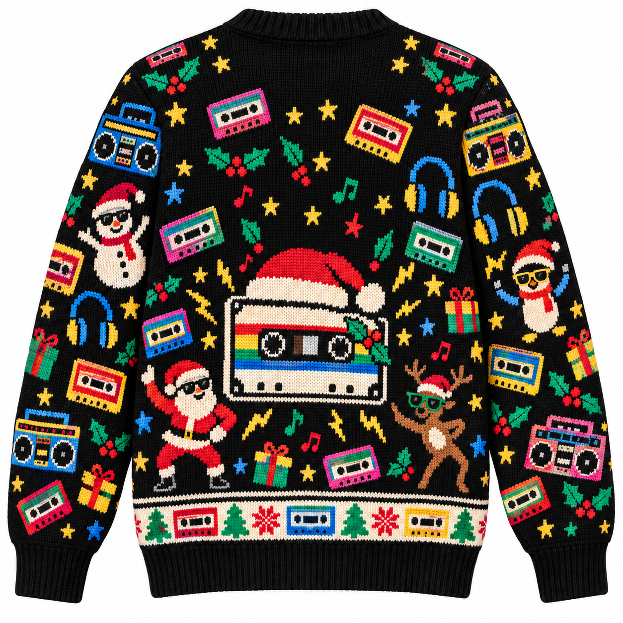 [popular-sweater:PX-15-02:back] Cassette Christmas Mixtape Ugly Christmas Sweatshirt - Back view