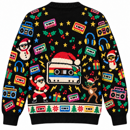 [popular-sweater:PX-15-02:back] Cassette Christmas Mixtape Ugly Christmas Sweatshirt - Back view