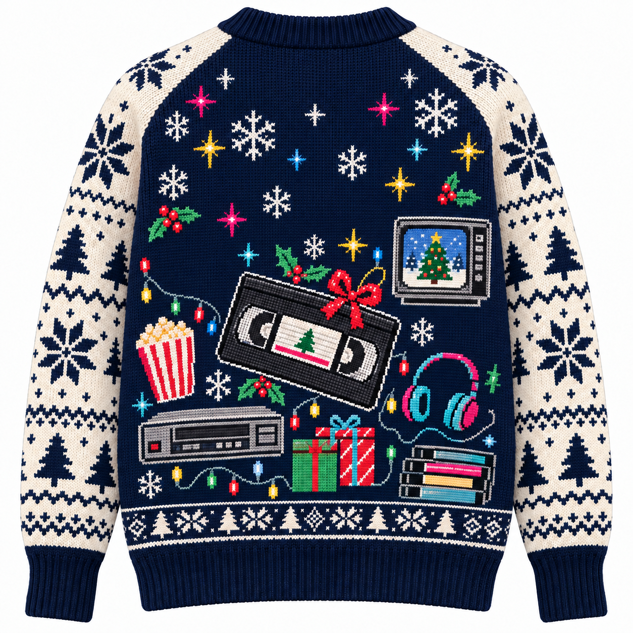 [popular-sweater:PX-15-03:back] VHS Holidays Ugly Christmas Sweatshirt - Back view