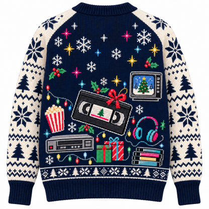 [popular-sweater:PX-15-03:back] VHS Holidays Ugly Christmas Sweatshirt - Back view