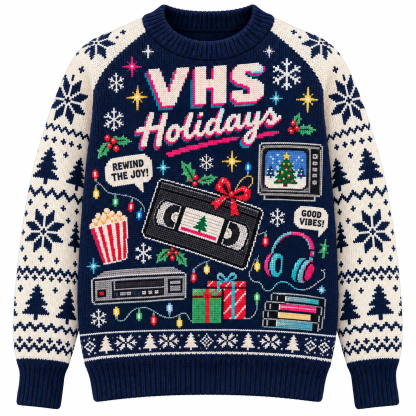 [popular-sweater:PX-15-03:front] VHS Holidays Ugly Christmas Sweatshirt - Front view