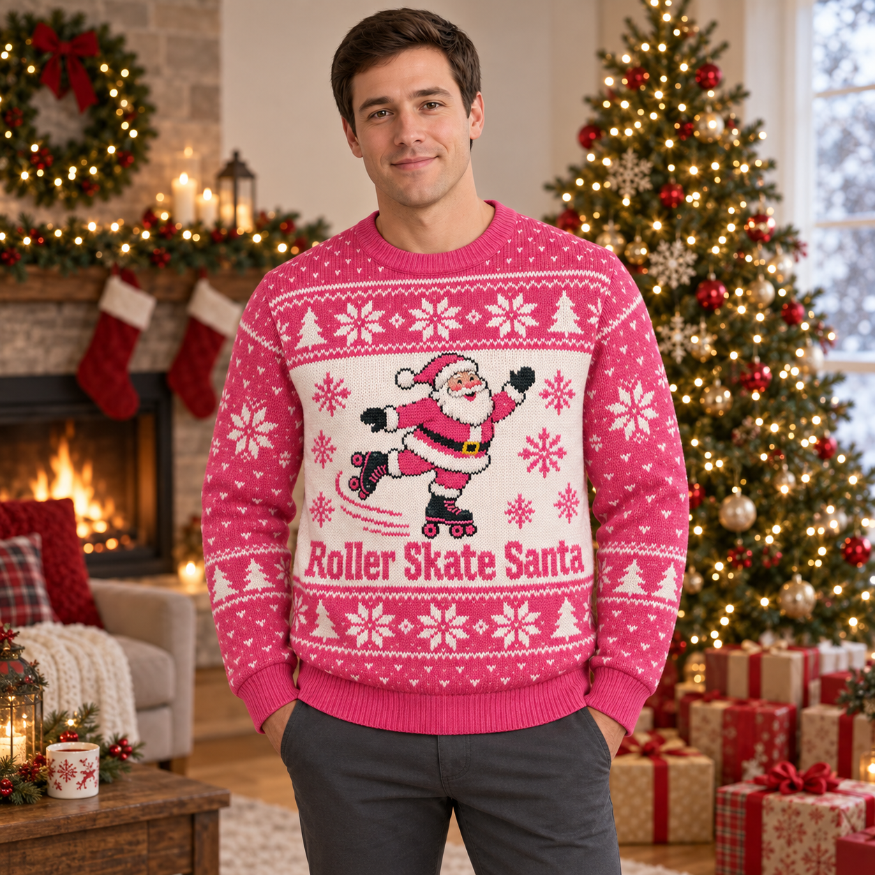 [popular-sweater:PX-15-06:male] Roller Skate Santa Ugly Christmas Sweatshirt - Male view